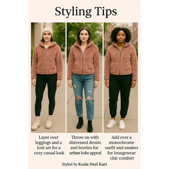 Lucky Brand L Womens Pink Faux Fur Hooded Jacket Rose Gold Zip Plush Cozy Warm - Picture 10 of 11